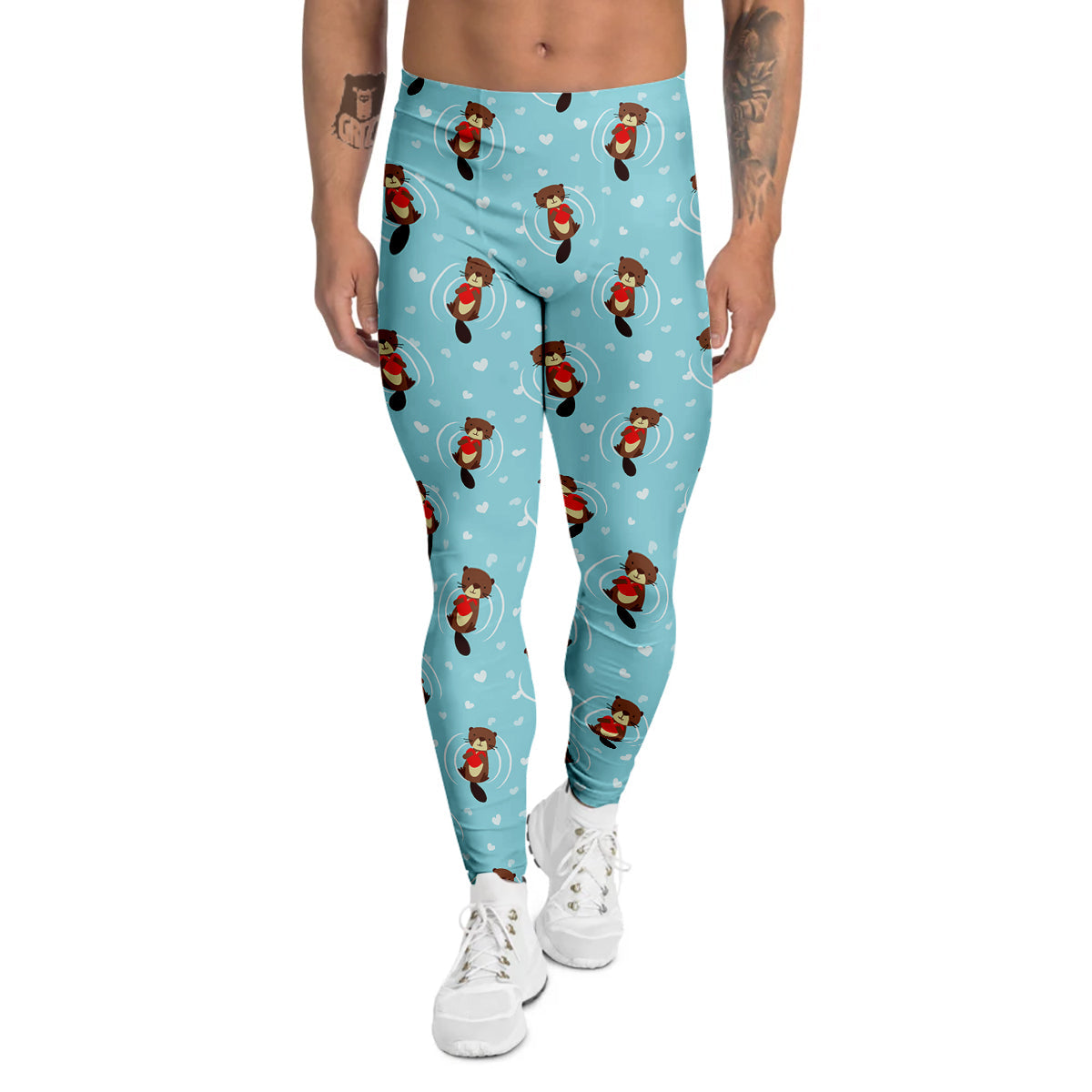 Beaver And Heart Print Pattern Men's Leggings-grizzshop