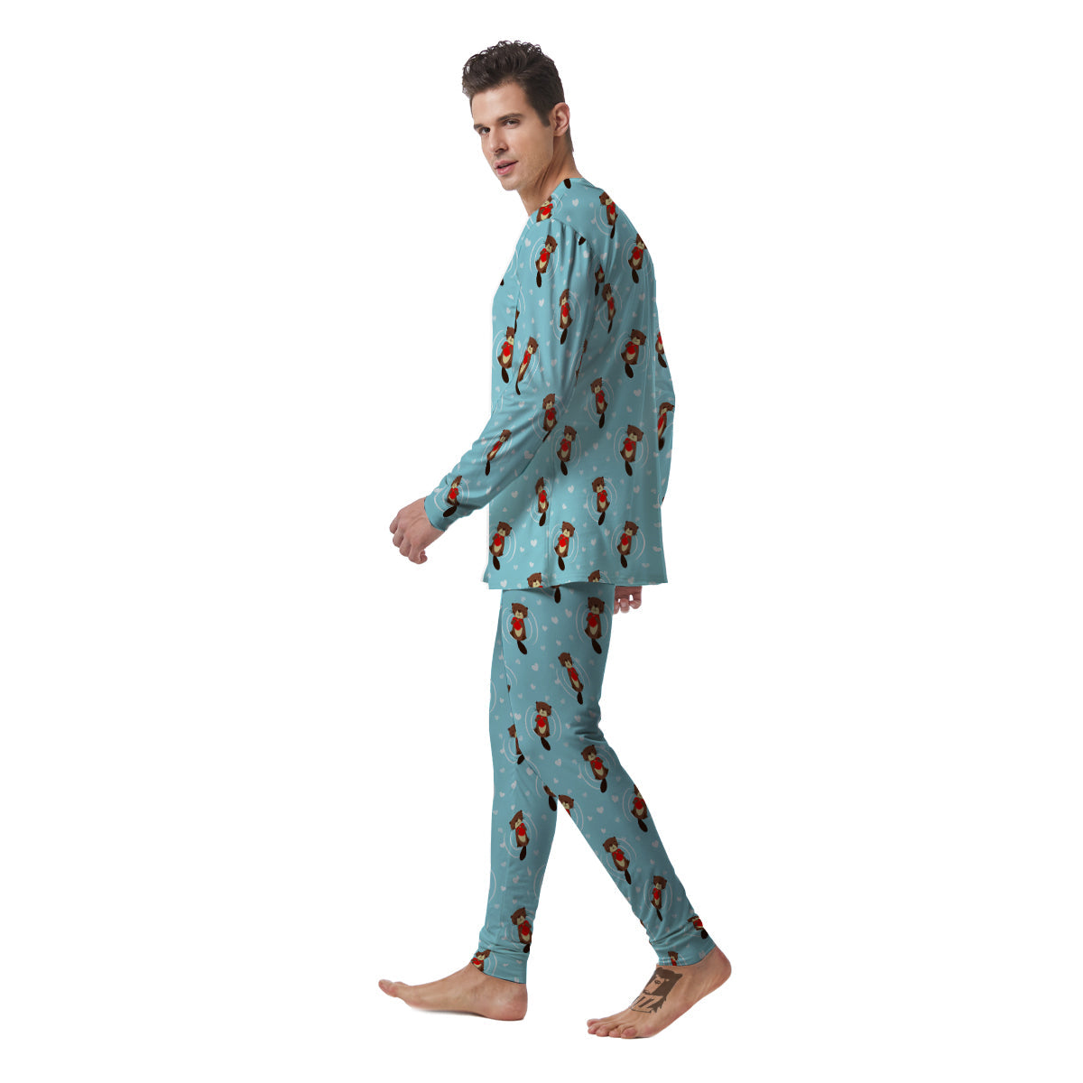 Beaver And Heart Print Pattern Men's Pajamas-grizzshop