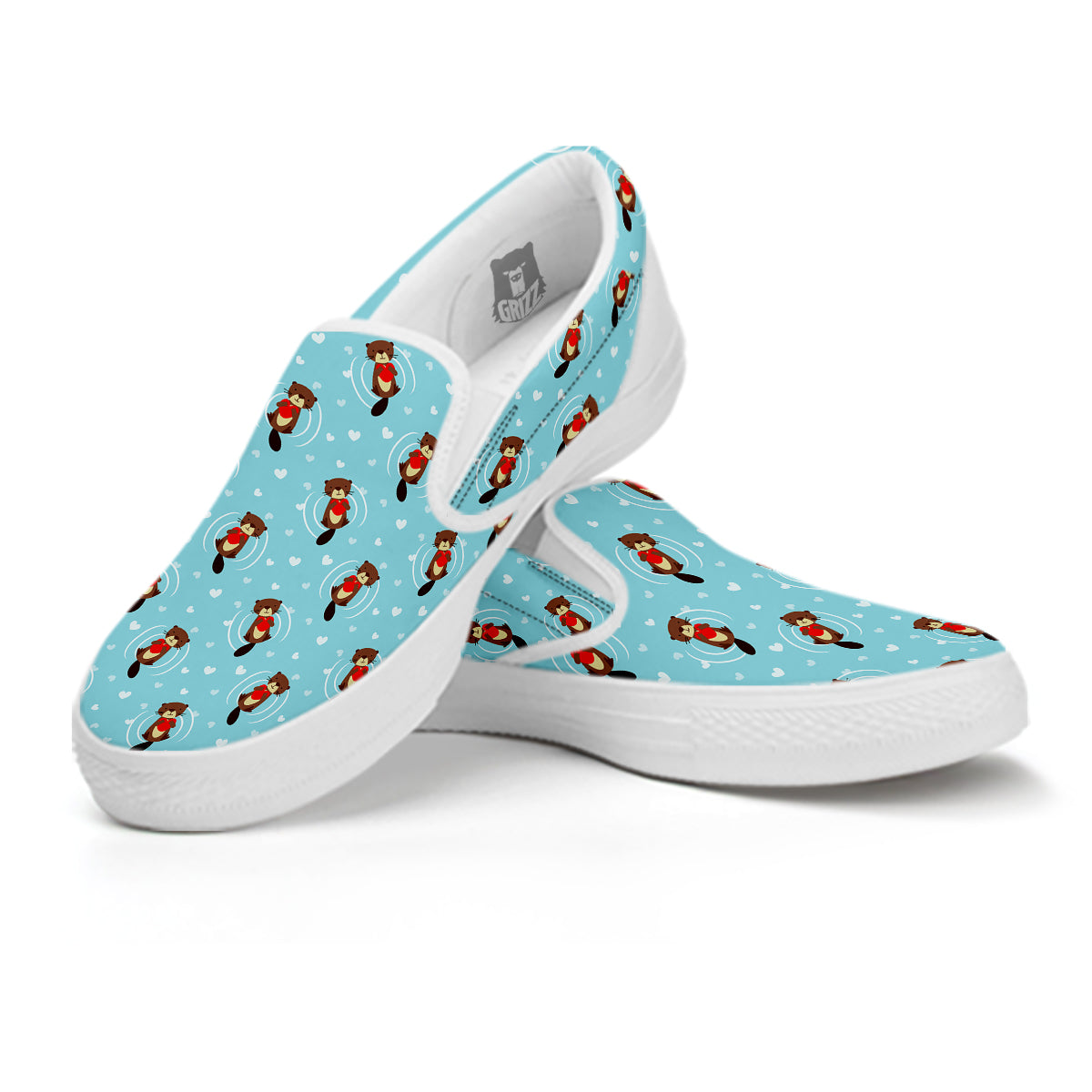 Beaver And Heart Print Pattern White Slip On Shoes-grizzshop