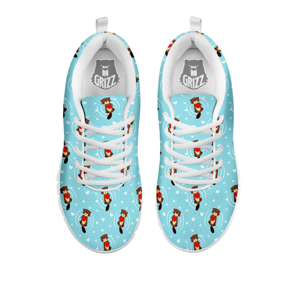 Beaver And Heart Print Pattern White Sneaker-grizzshop