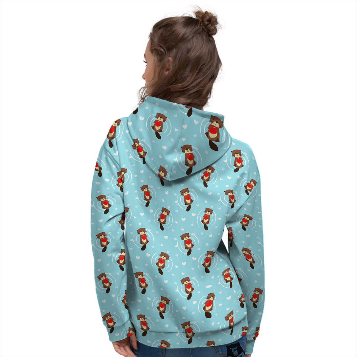 Beaver And Heart Print Pattern Women's Hoodie-grizzshop