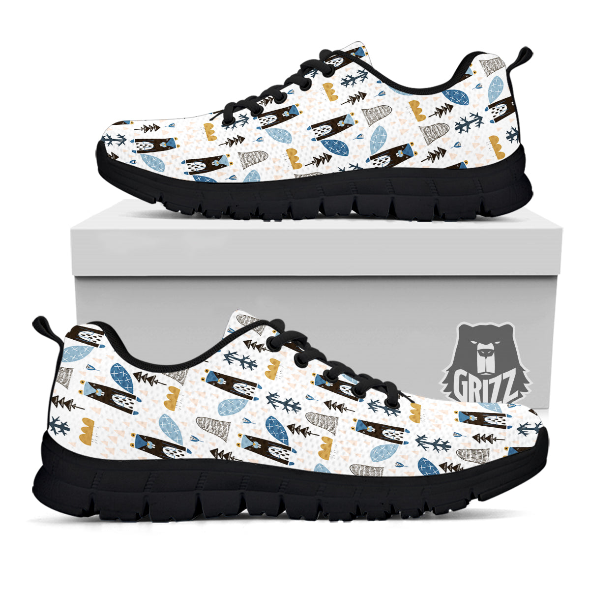 Beaver Cartoon Print Pattern Black Sneaker-grizzshop