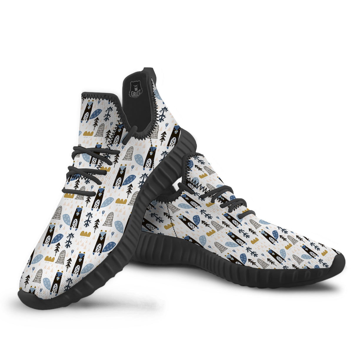 Beaver Cartoon Print Pattern Black Walking Shoes-grizzshop