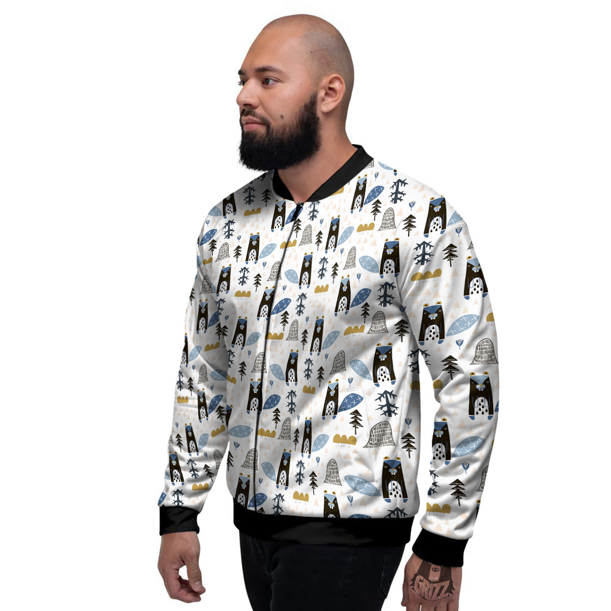 Beaver Cartoon Print Pattern Men's Bomber Jacket-grizzshop