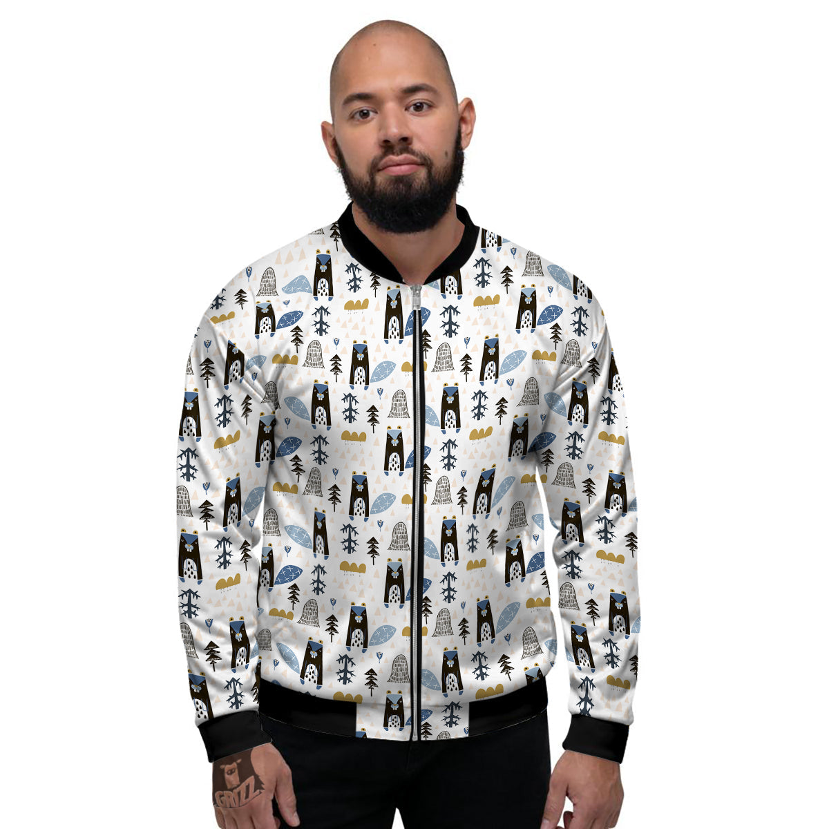 Beaver Cartoon Print Pattern Men's Bomber Jacket-grizzshop