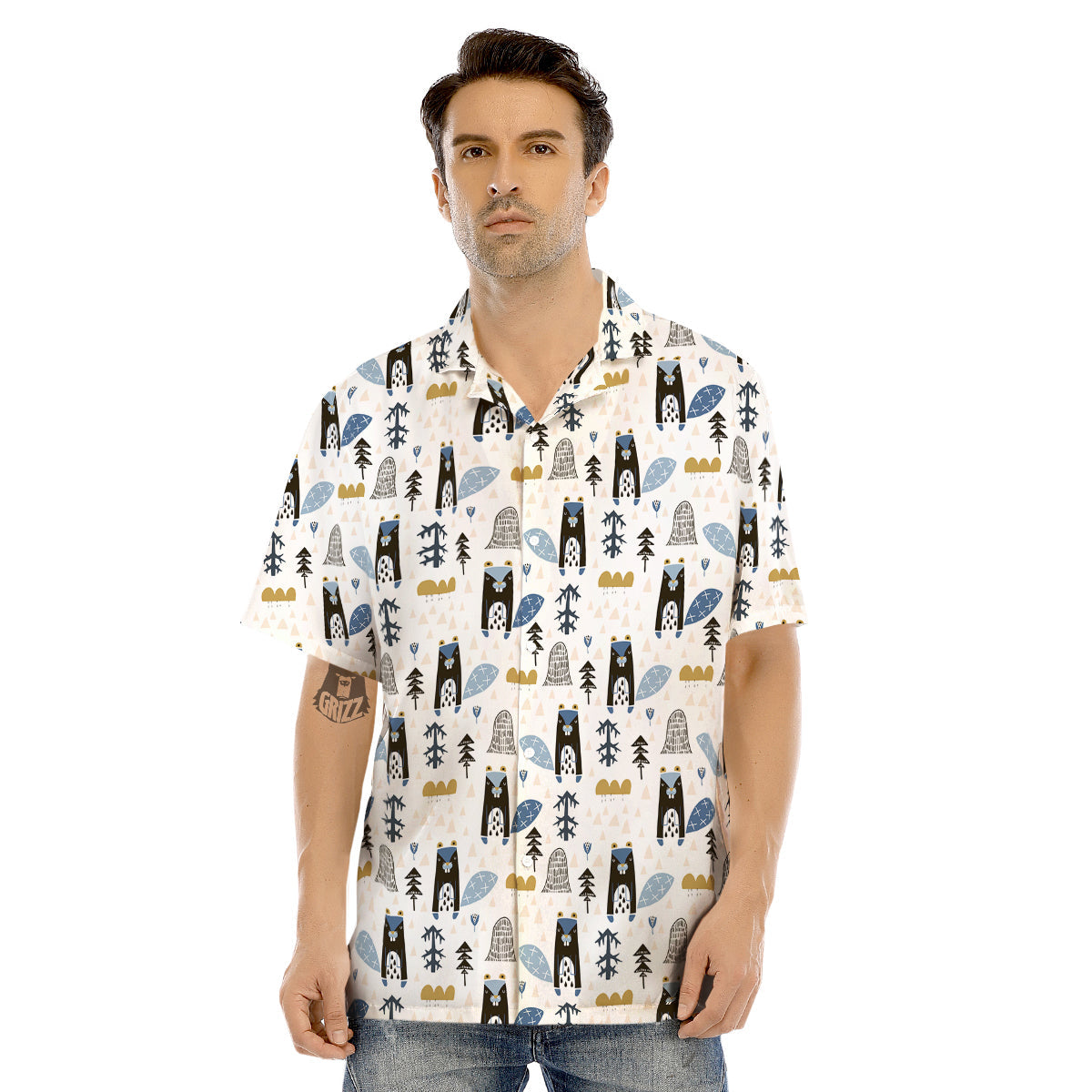 Beaver Cartoon Print Pattern Men's Hawaiian Shirt-grizzshop