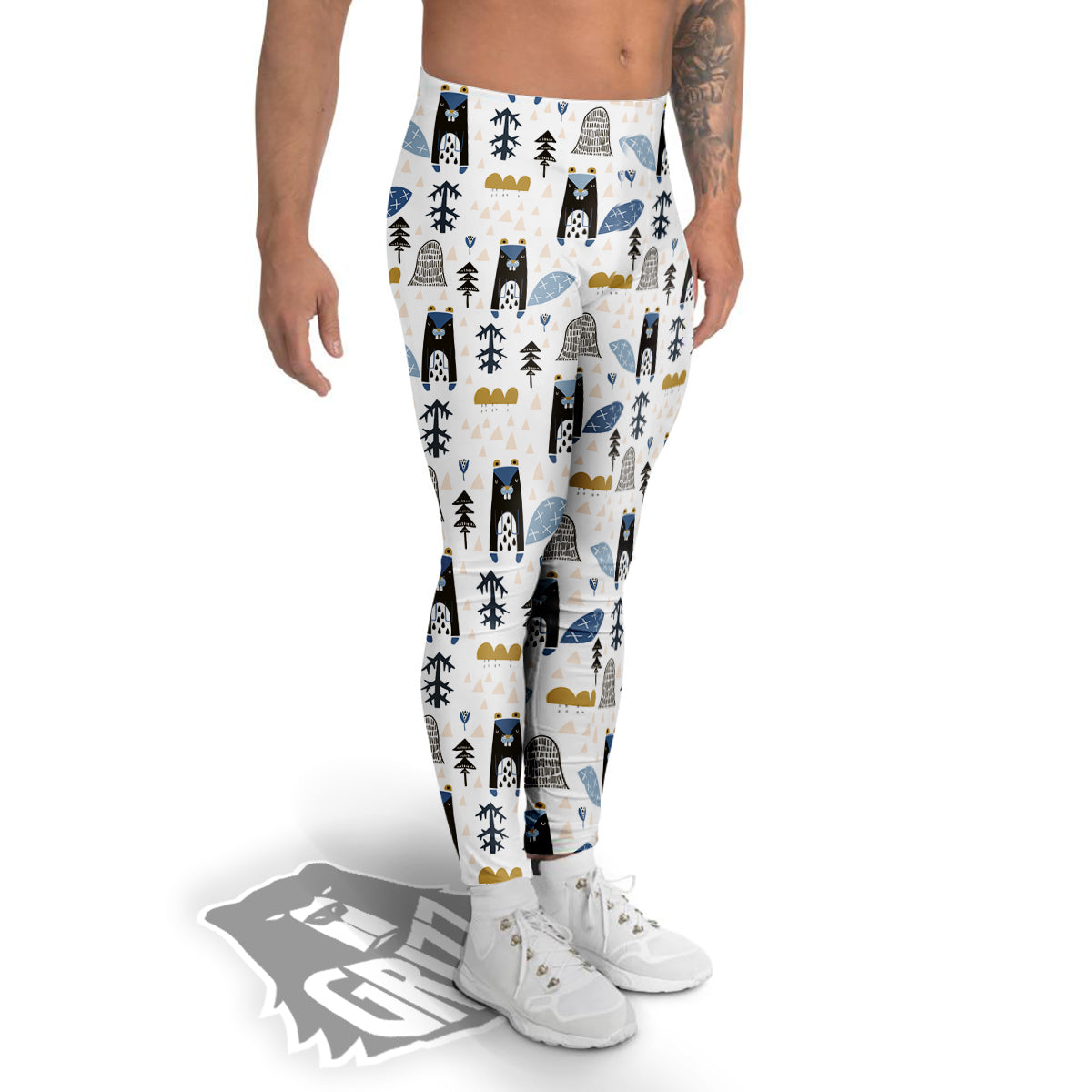 Beaver Cartoon Print Pattern Men's Leggings-grizzshop