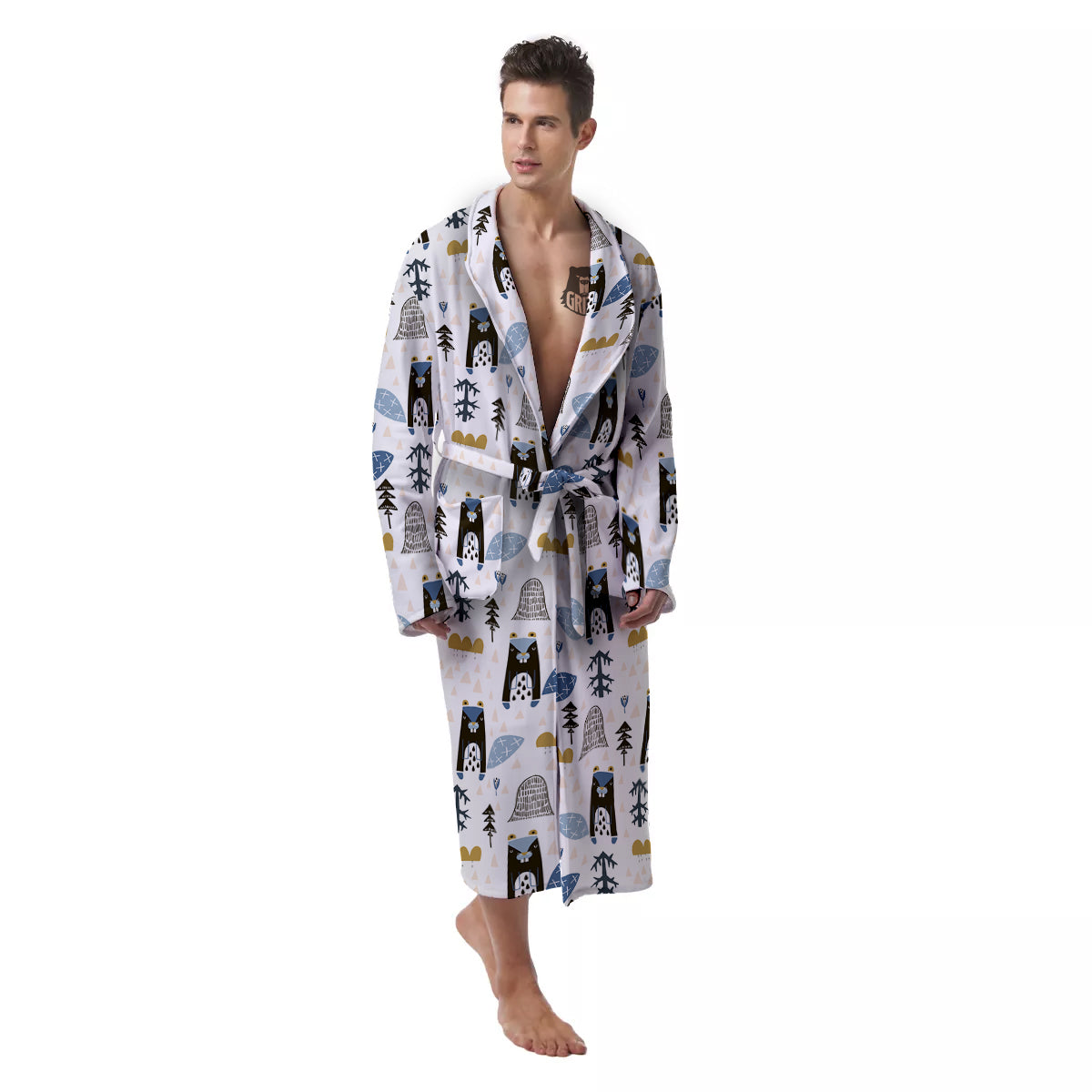 Beaver Cartoon Print Pattern Men's Robe-grizzshop