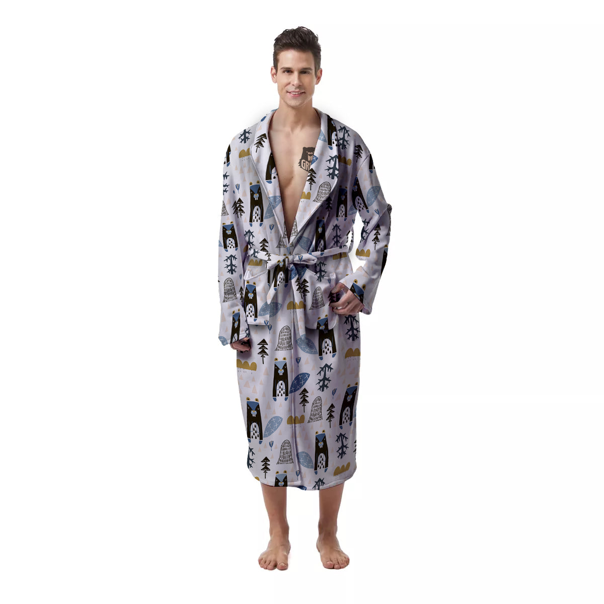 Beaver Cartoon Print Pattern Men's Robe-grizzshop
