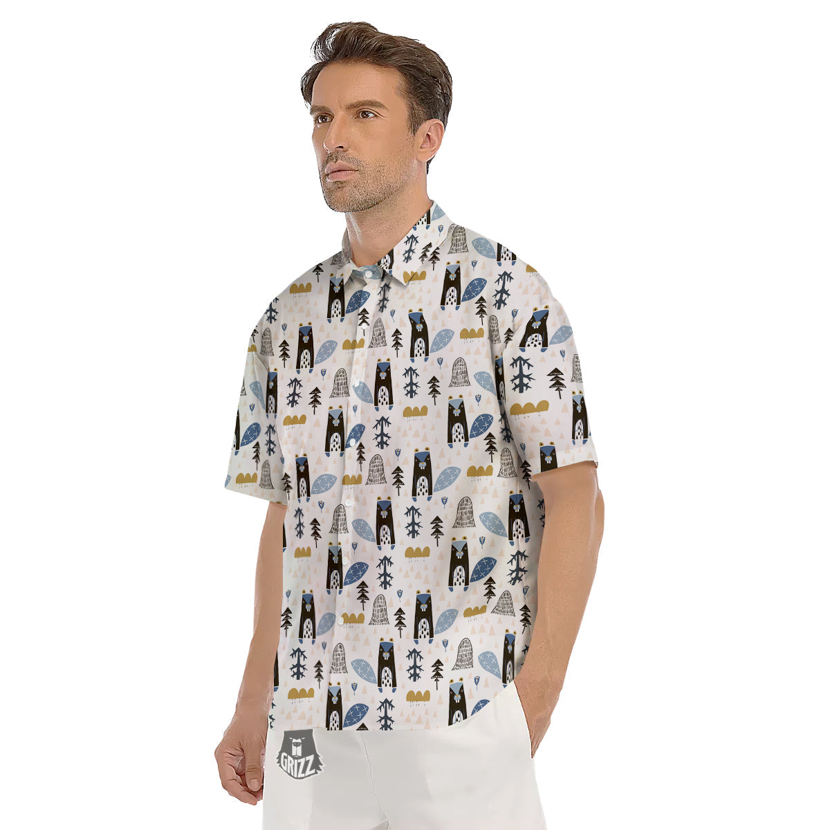 Beaver Cartoon Print Pattern Men's Short Sleeve Shirts-grizzshop