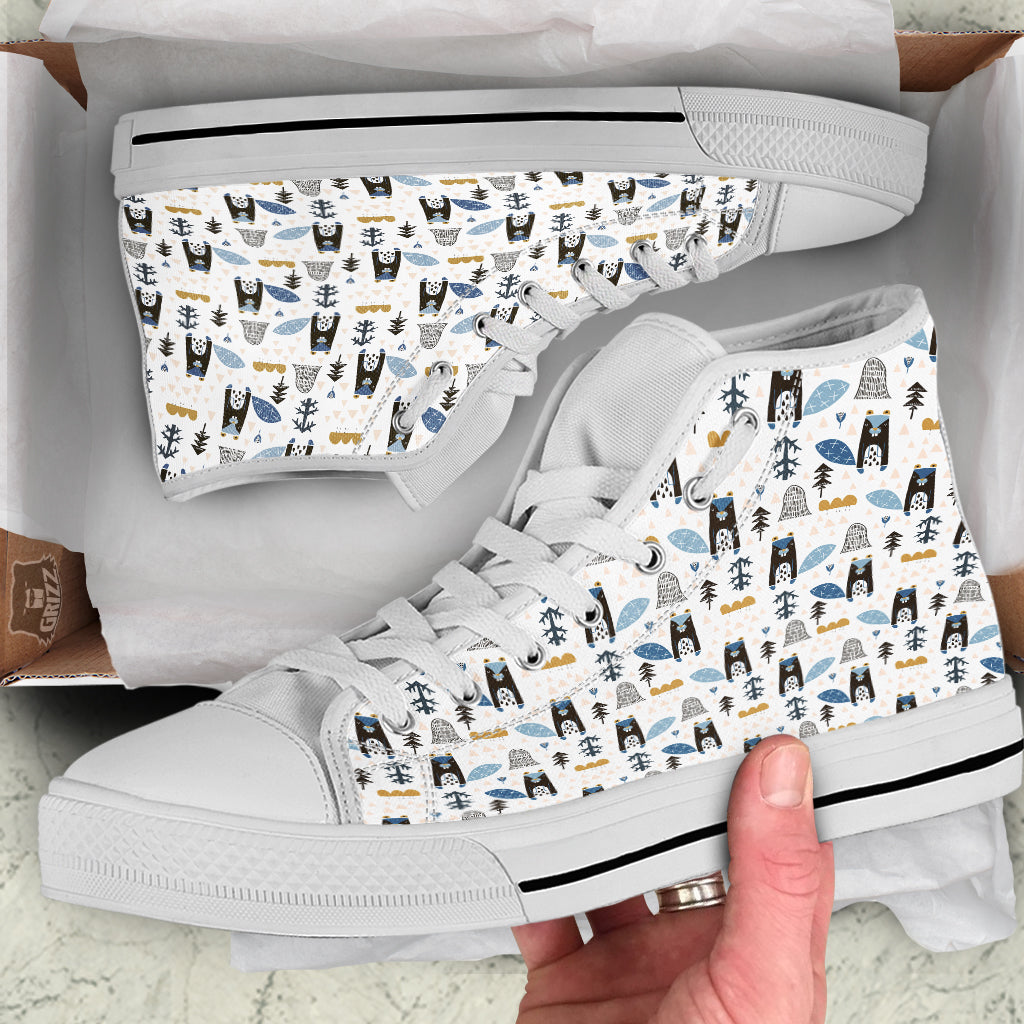 Beaver Cartoon Print Pattern White High Top Shoes-grizzshop