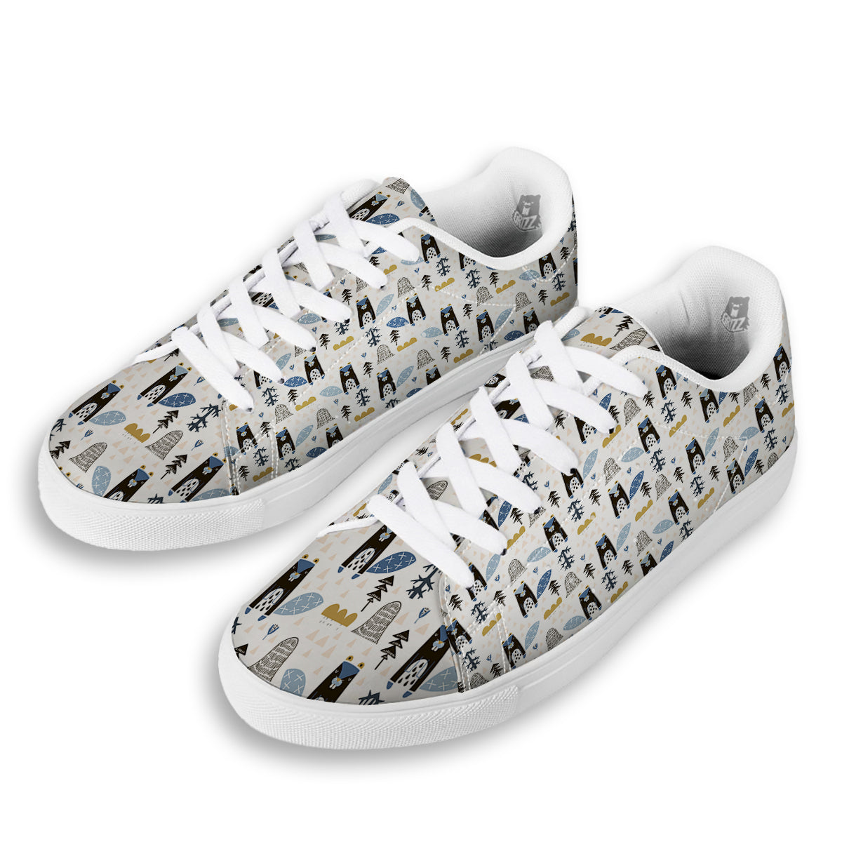 Beaver Cartoon Print Pattern White Low Top Sneakers-grizzshop