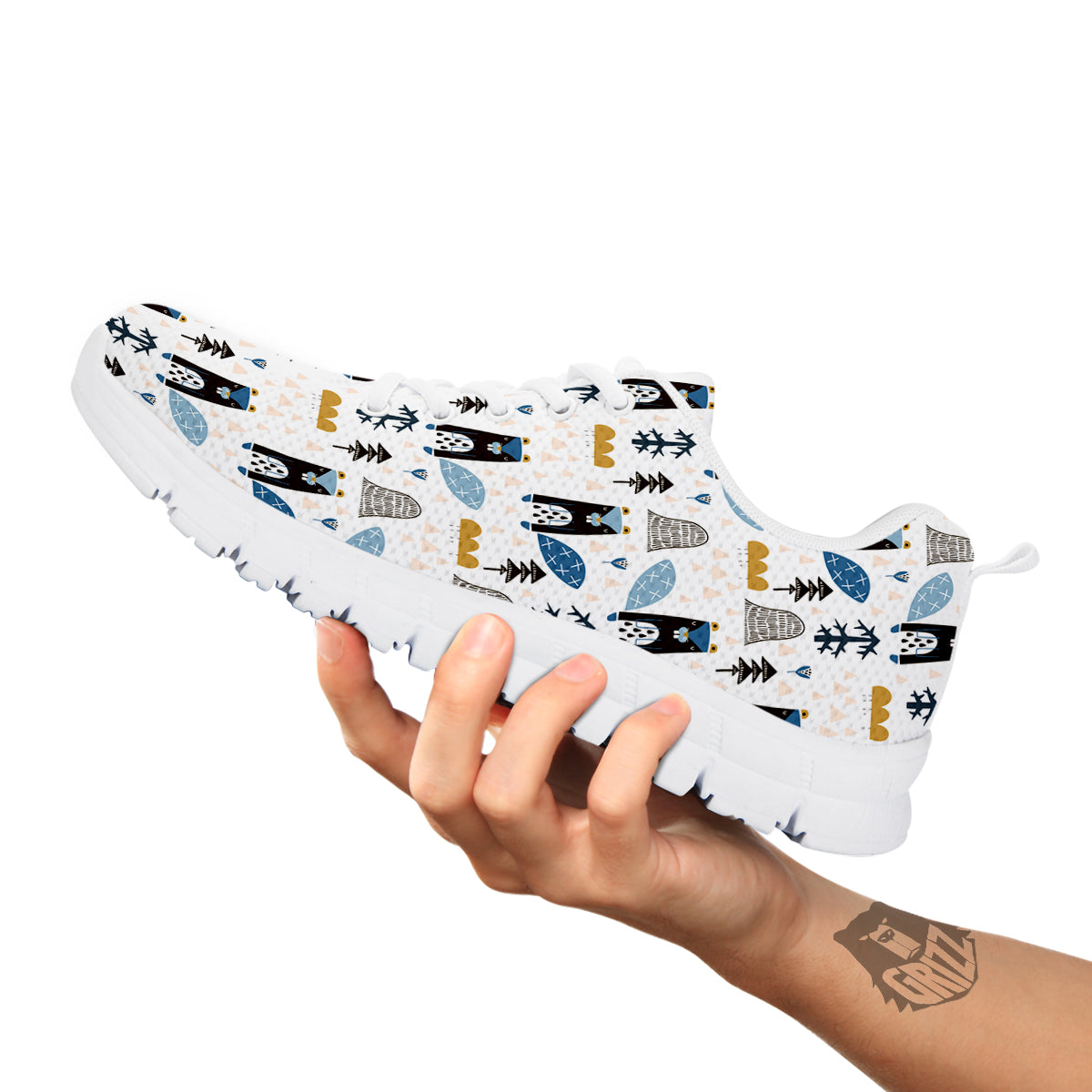 Beaver Cartoon Print Pattern White Sneaker-grizzshop