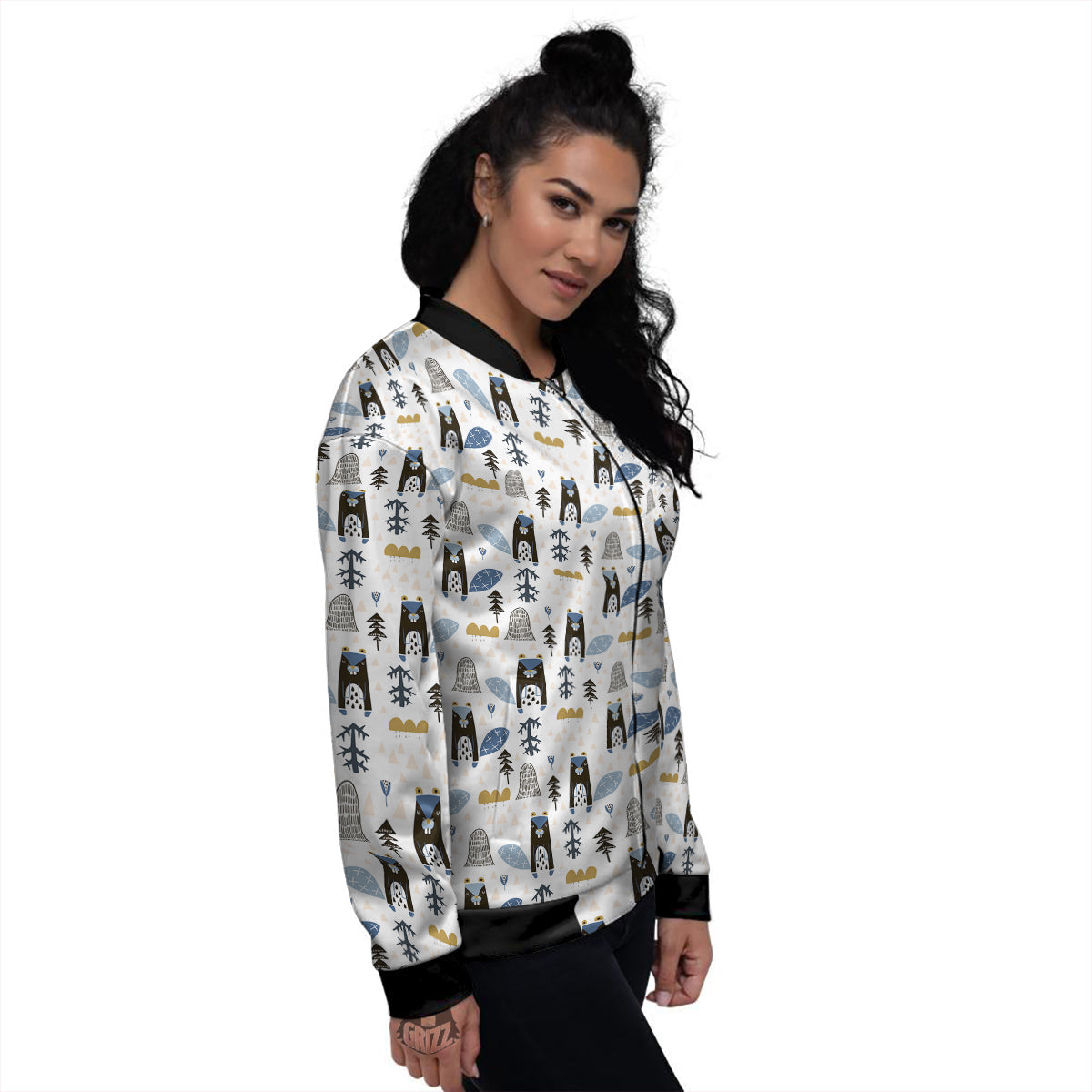 Beaver Cartoon Print Pattern Women's Bomber Jacket-grizzshop