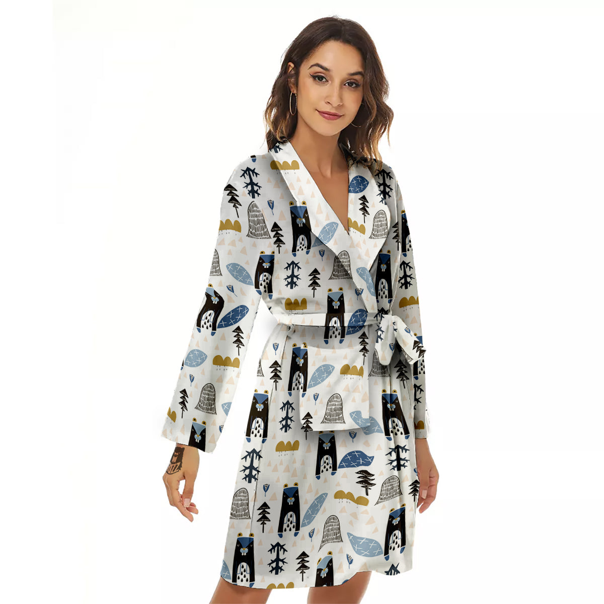 Beaver Cartoon Print Pattern Women's Robe-grizzshop