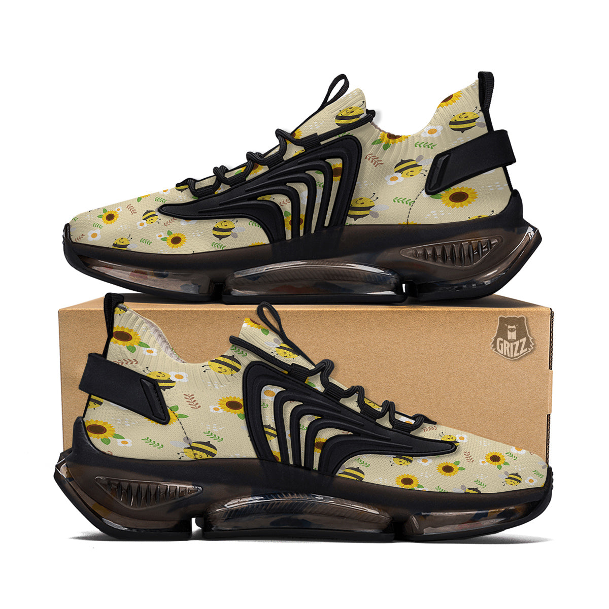 Bee Cute Cartoon Print Pattern Black Gym Shoes-grizzshop