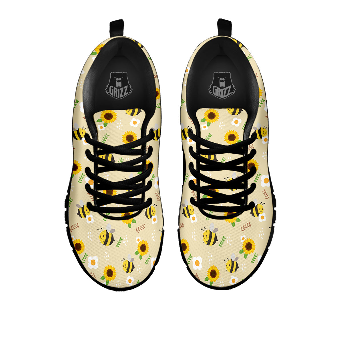 Bee Cute Cartoon Print Pattern Black Sneaker-grizzshop