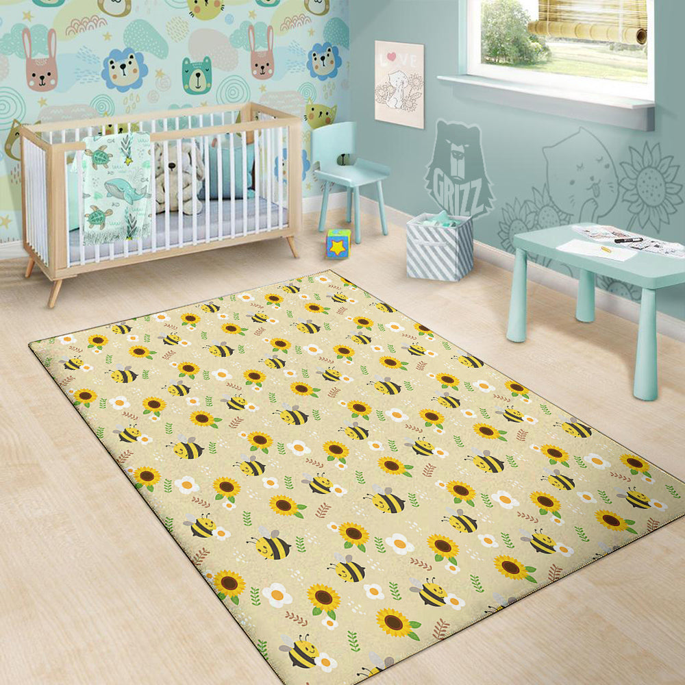 Bee Cute Cartoon Print Pattern Floor Mat-grizzshop