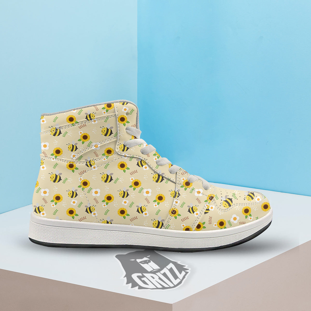 Bee Cute Cartoon Print Pattern High Top Sneakers-grizzshop