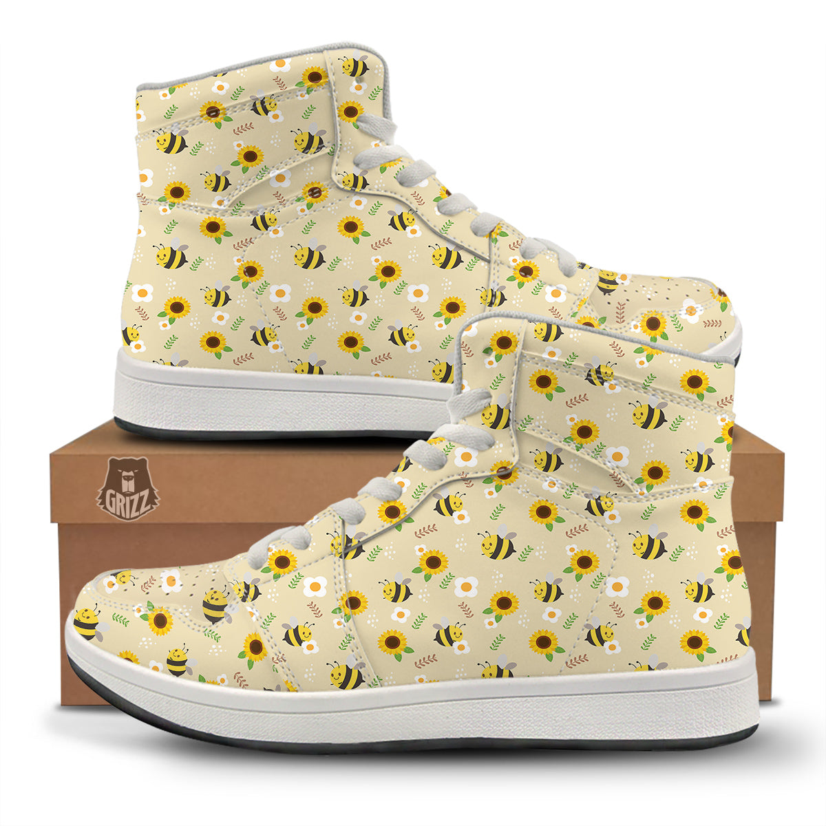 Bee Cute Cartoon Print Pattern High Top Sneakers-grizzshop