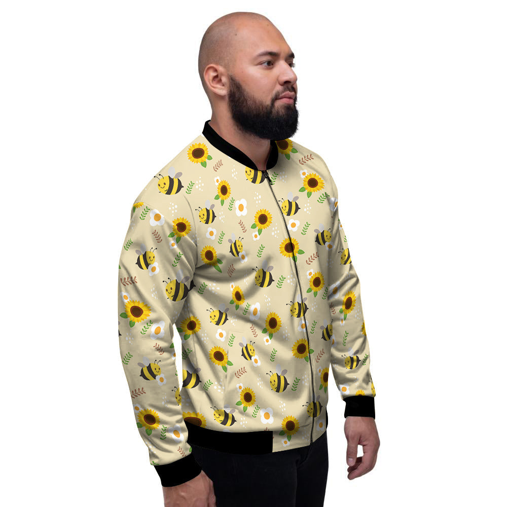 Bee Cute Cartoon Print Pattern Men's Bomber Jacket-grizzshop
