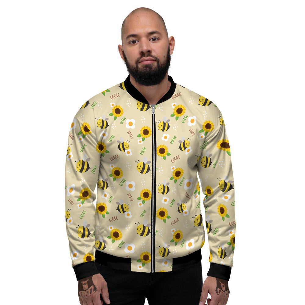 Bee Cute Cartoon Print Pattern Men's Bomber Jacket-grizzshop