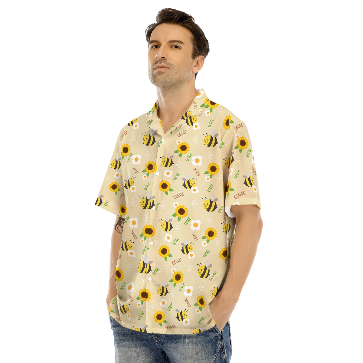 Bee Cute Cartoon Print Pattern Men's Hawaiian Shirt-grizzshop