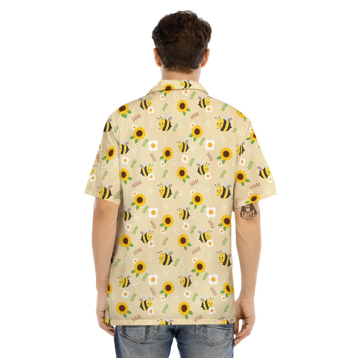 Bee Cute Cartoon Print Pattern Men's Hawaiian Shirt-grizzshop