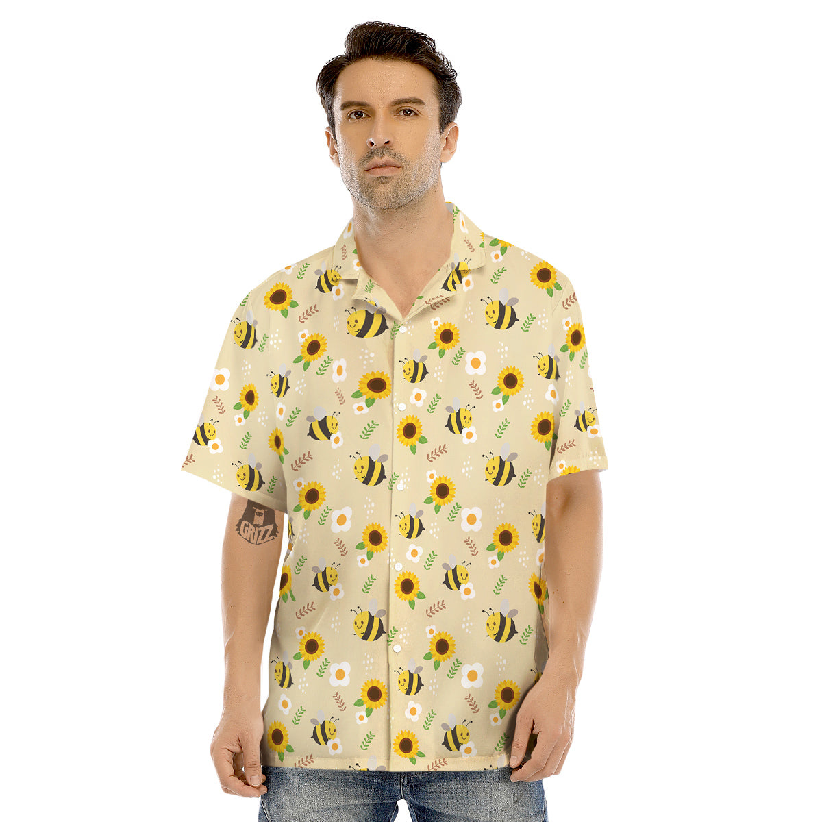 Bee Cute Cartoon Print Pattern Men's Hawaiian Shirt-grizzshop