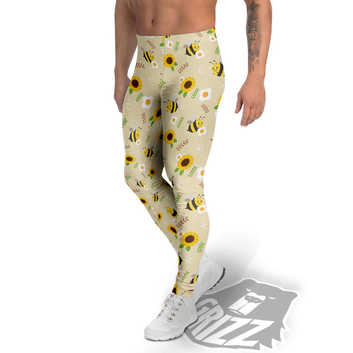 Bee Cute Cartoon Print Pattern Men's Leggings-grizzshop