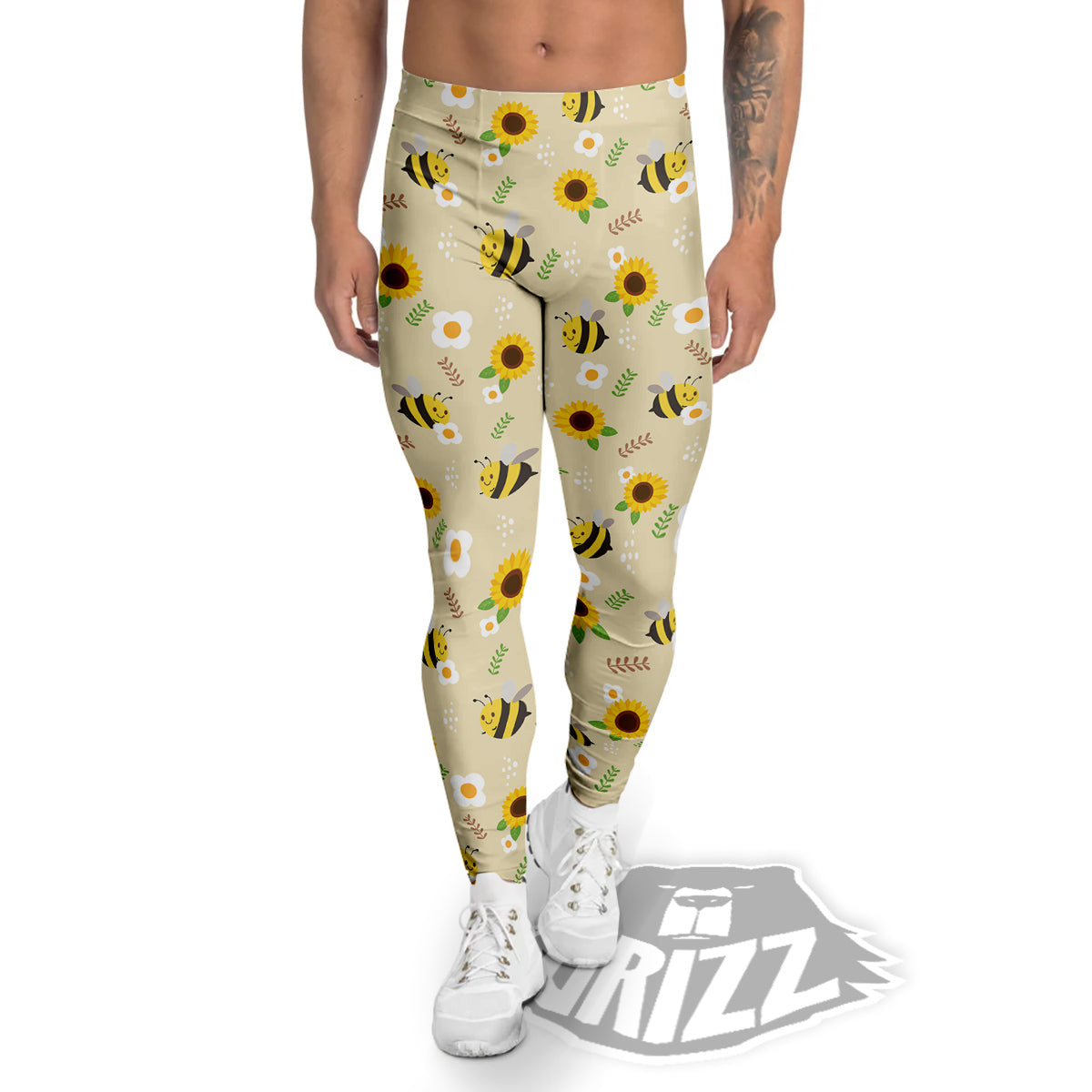 Bee Cute Cartoon Print Pattern Men's Leggings-grizzshop