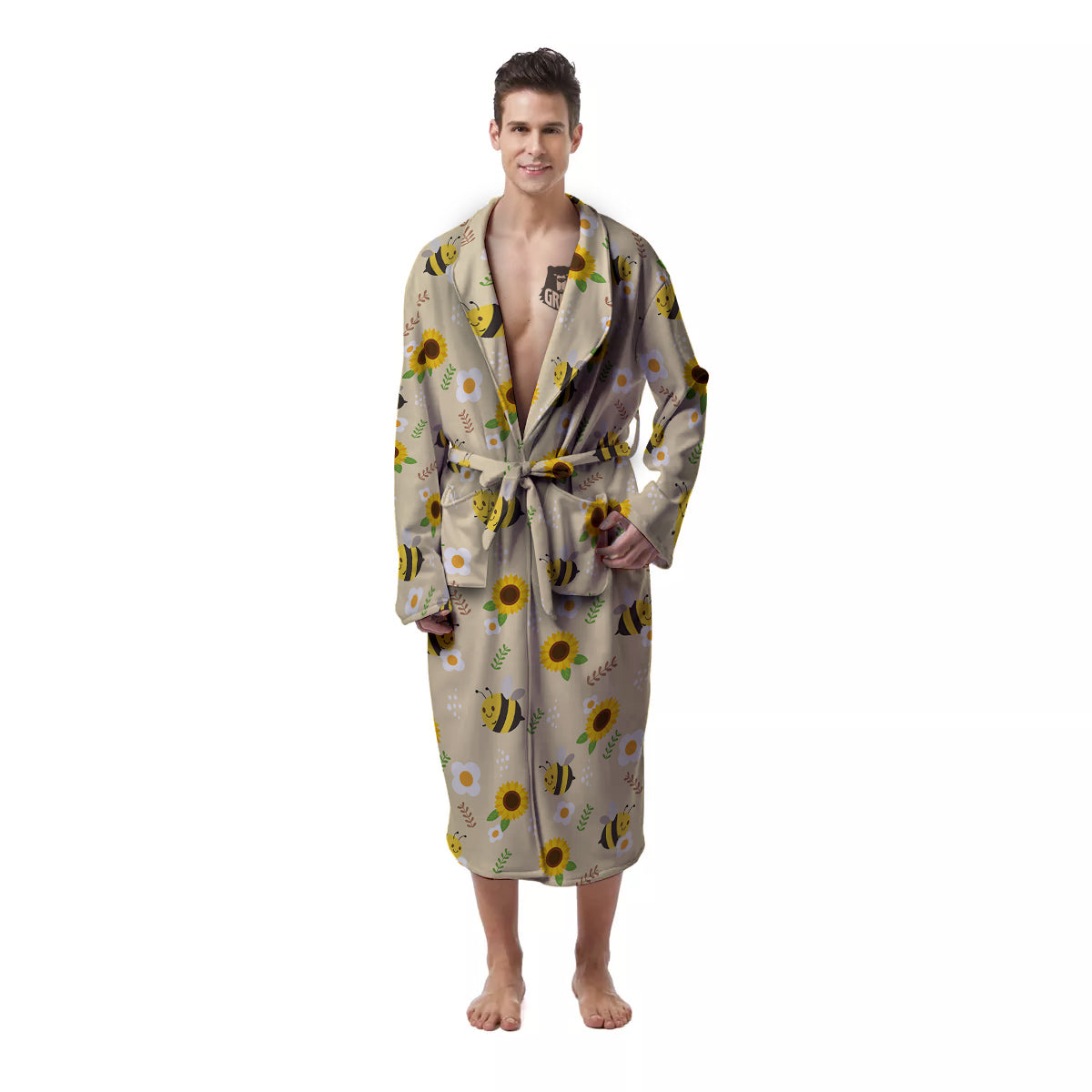 Bee Cute Cartoon Print Pattern Men's Robe-grizzshop