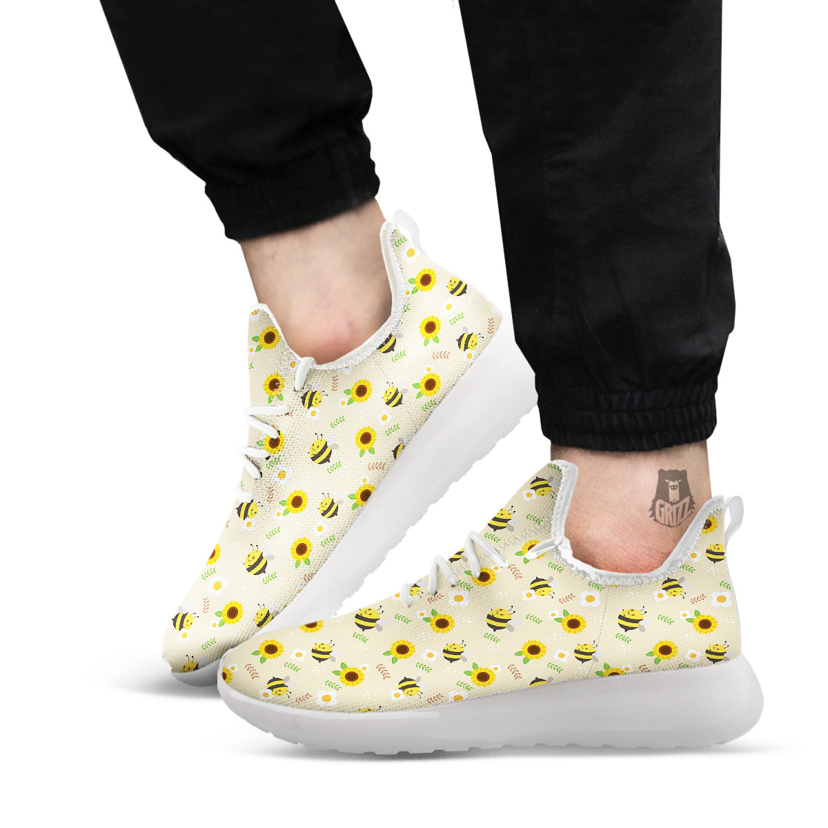 Bee Cute Cartoon Print Pattern White Athletic Shoes-grizzshop