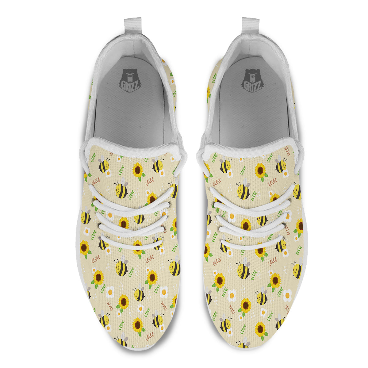 Bee Cute Cartoon Print Pattern White Athletic Shoes-grizzshop