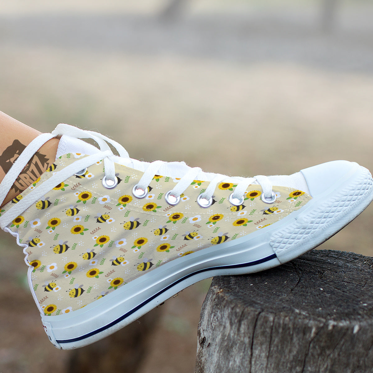Bee Cute Cartoon Print Pattern White High Top Shoes-grizzshop