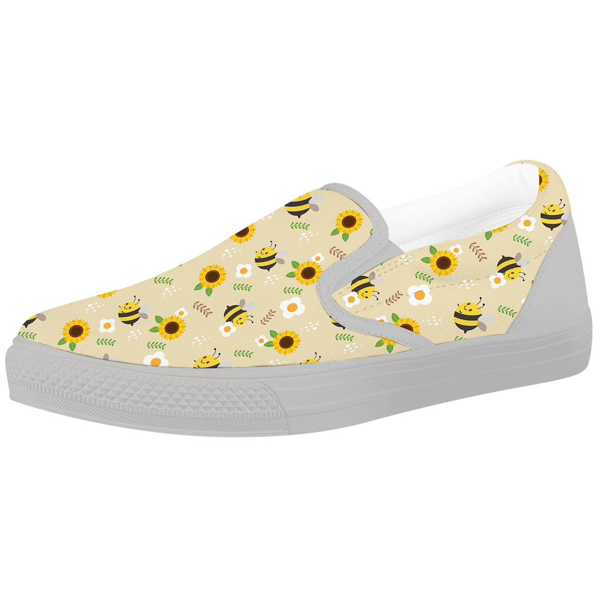 Bee Cute Cartoon Print Pattern White Slip On Shoes-grizzshop