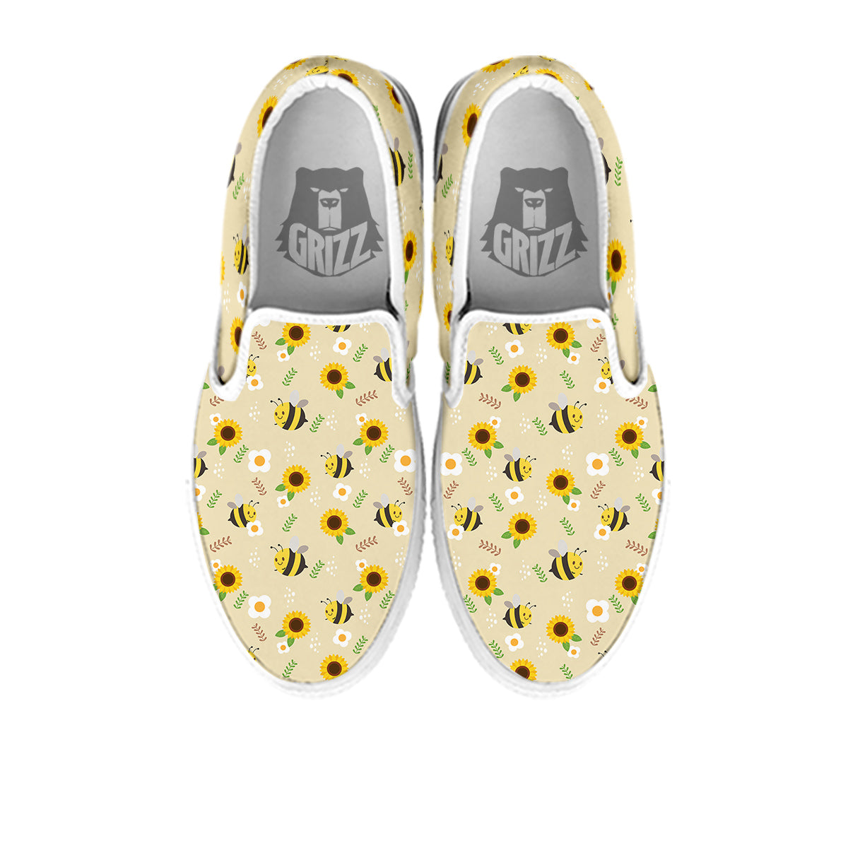 Bee Cute Cartoon Print Pattern White Slip On Shoes-grizzshop