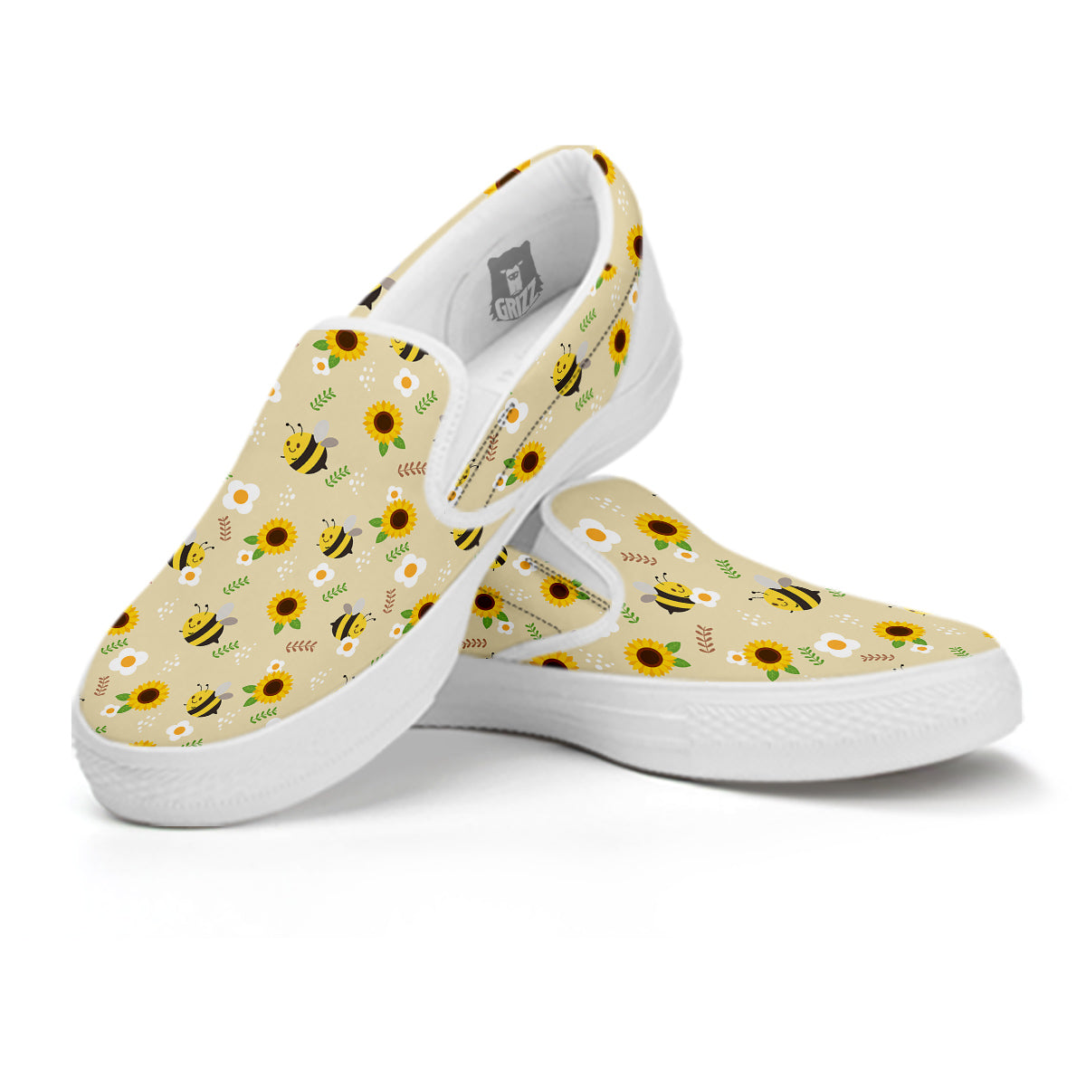 Bee Cute Cartoon Print Pattern White Slip On Shoes-grizzshop