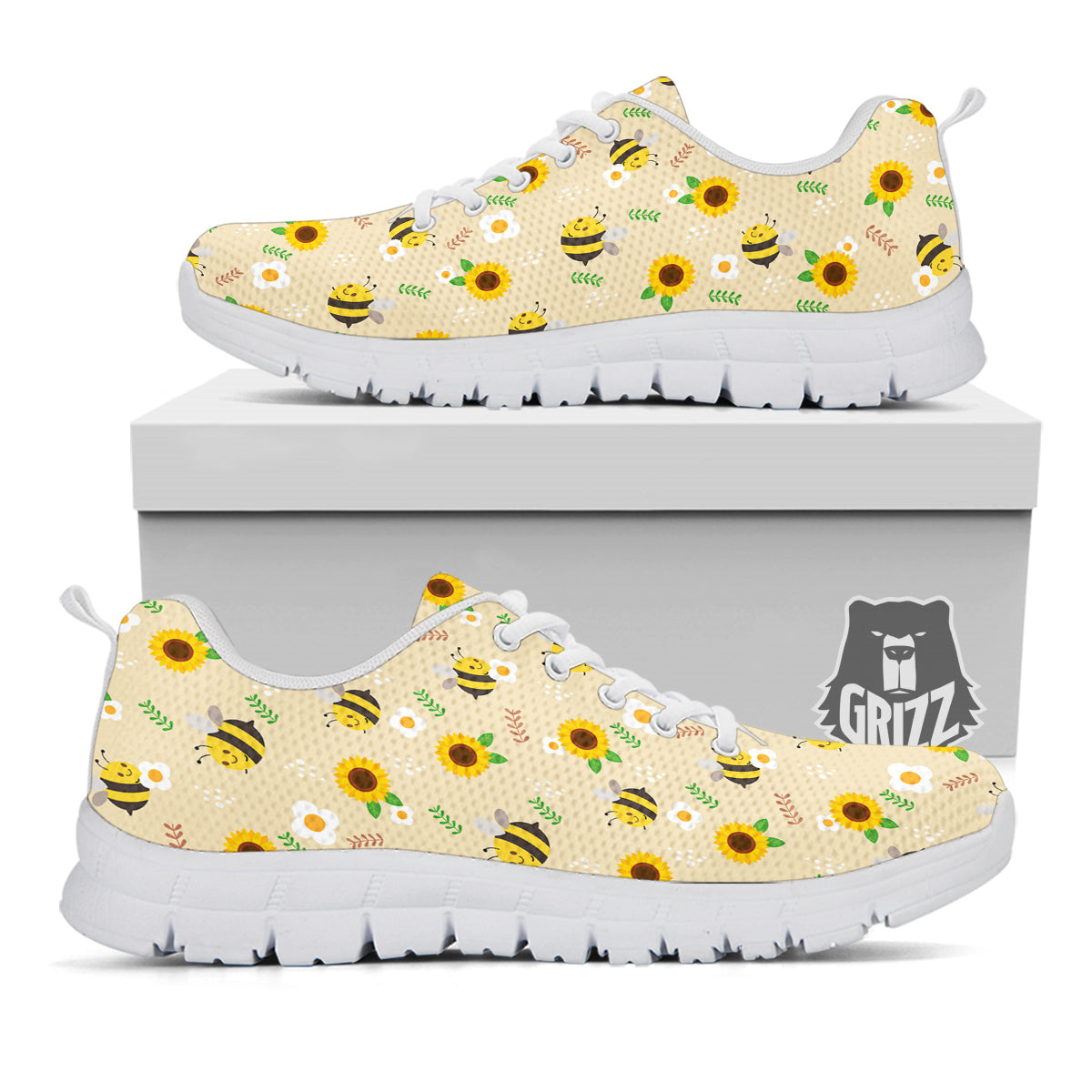 Bee Cute Cartoon Print Pattern White Sneaker-grizzshop
