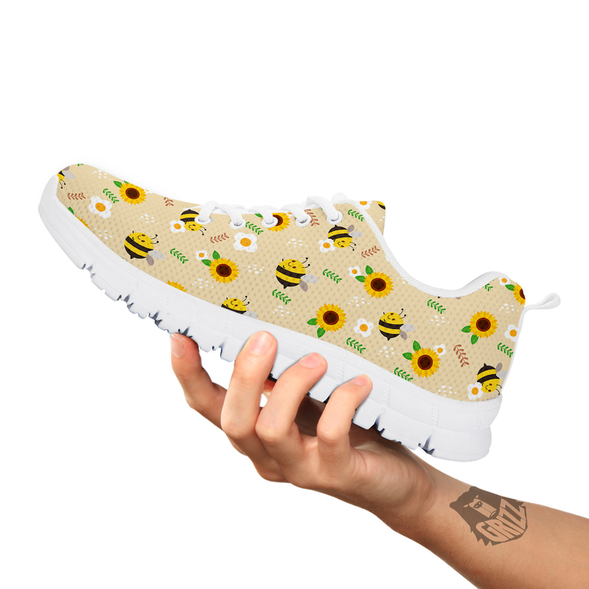 Bee Cute Cartoon Print Pattern White Sneaker-grizzshop