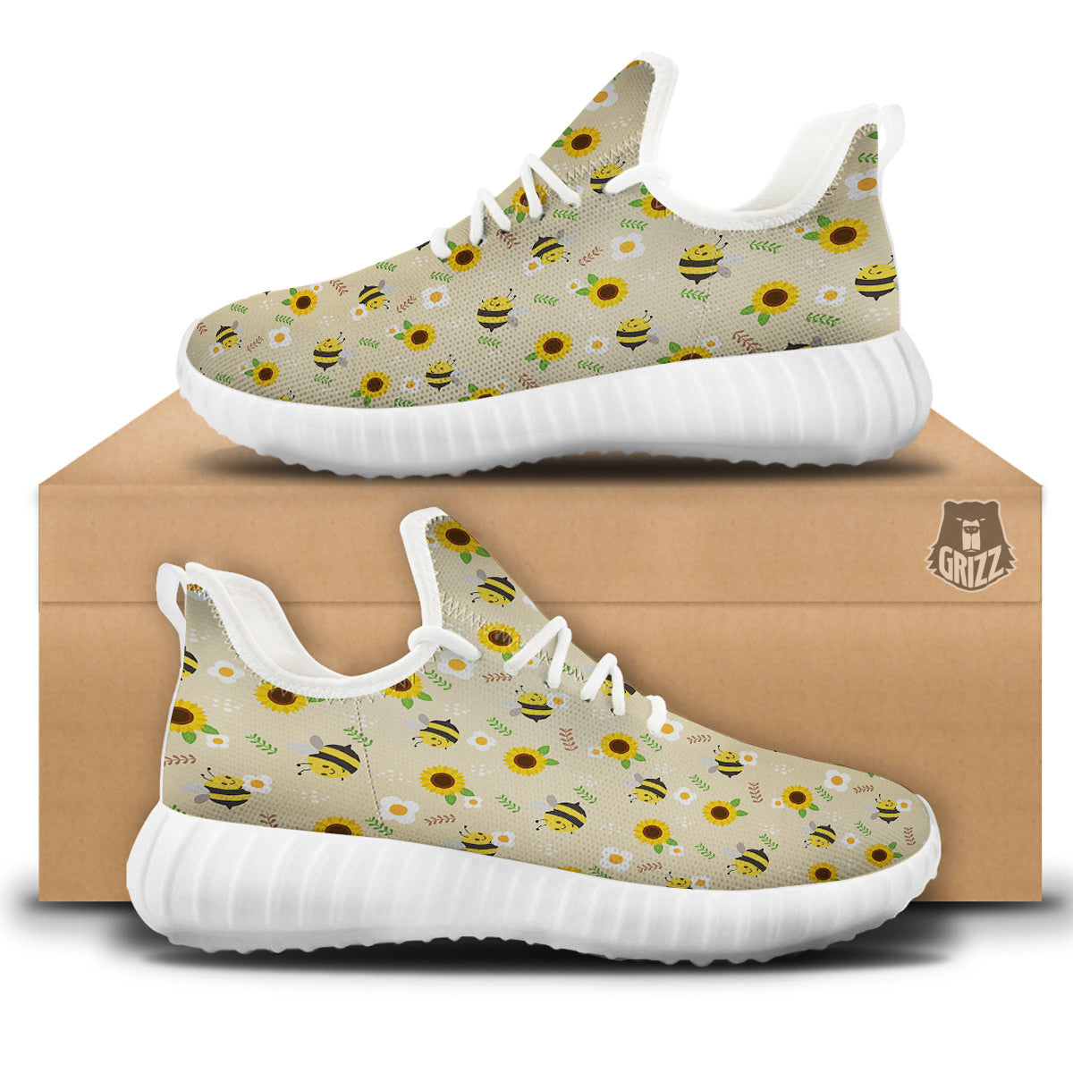 Bee Cute Cartoon Print Pattern White Walking Shoes-grizzshop