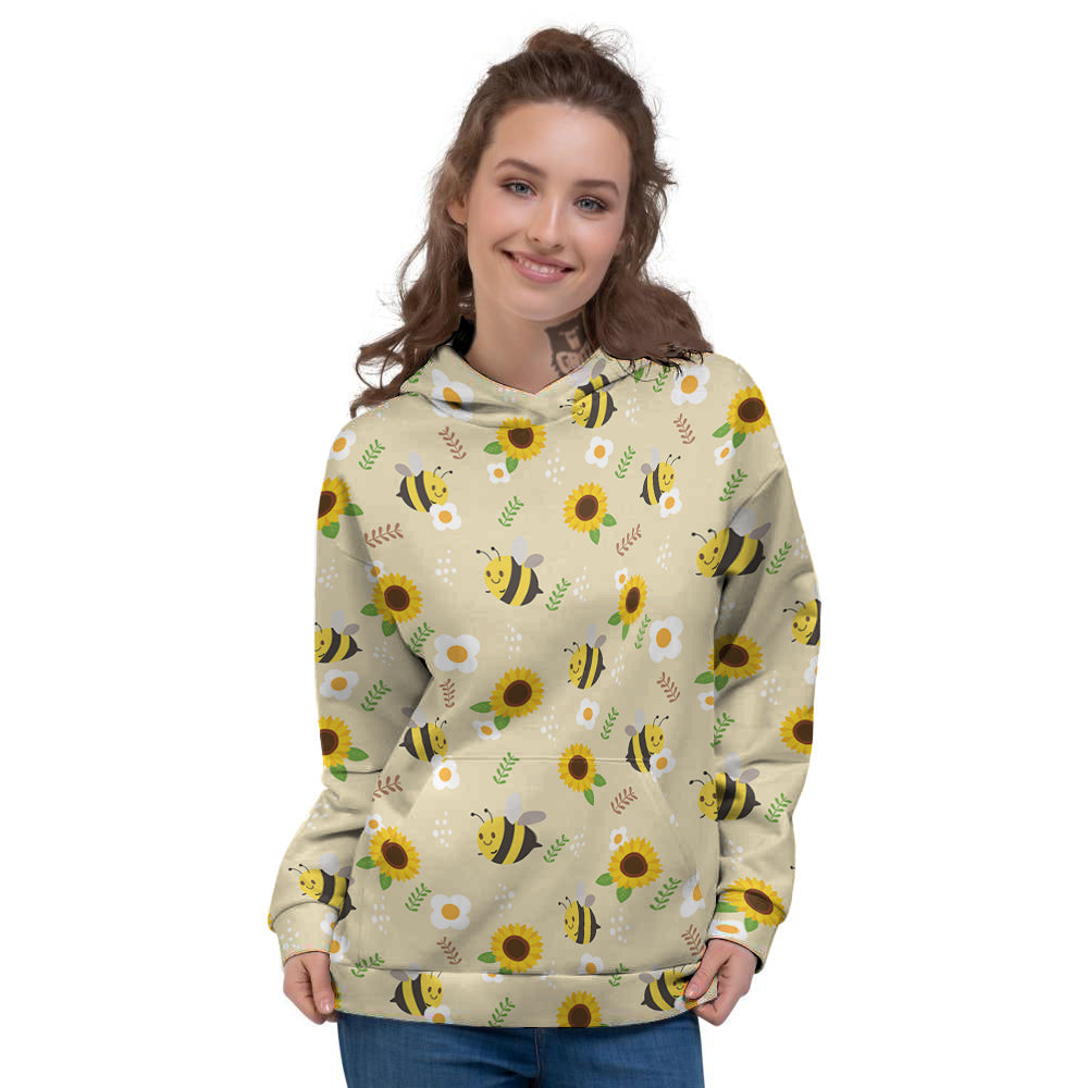 Bee Cute Cartoon Print Pattern Women's Hoodie-grizzshop