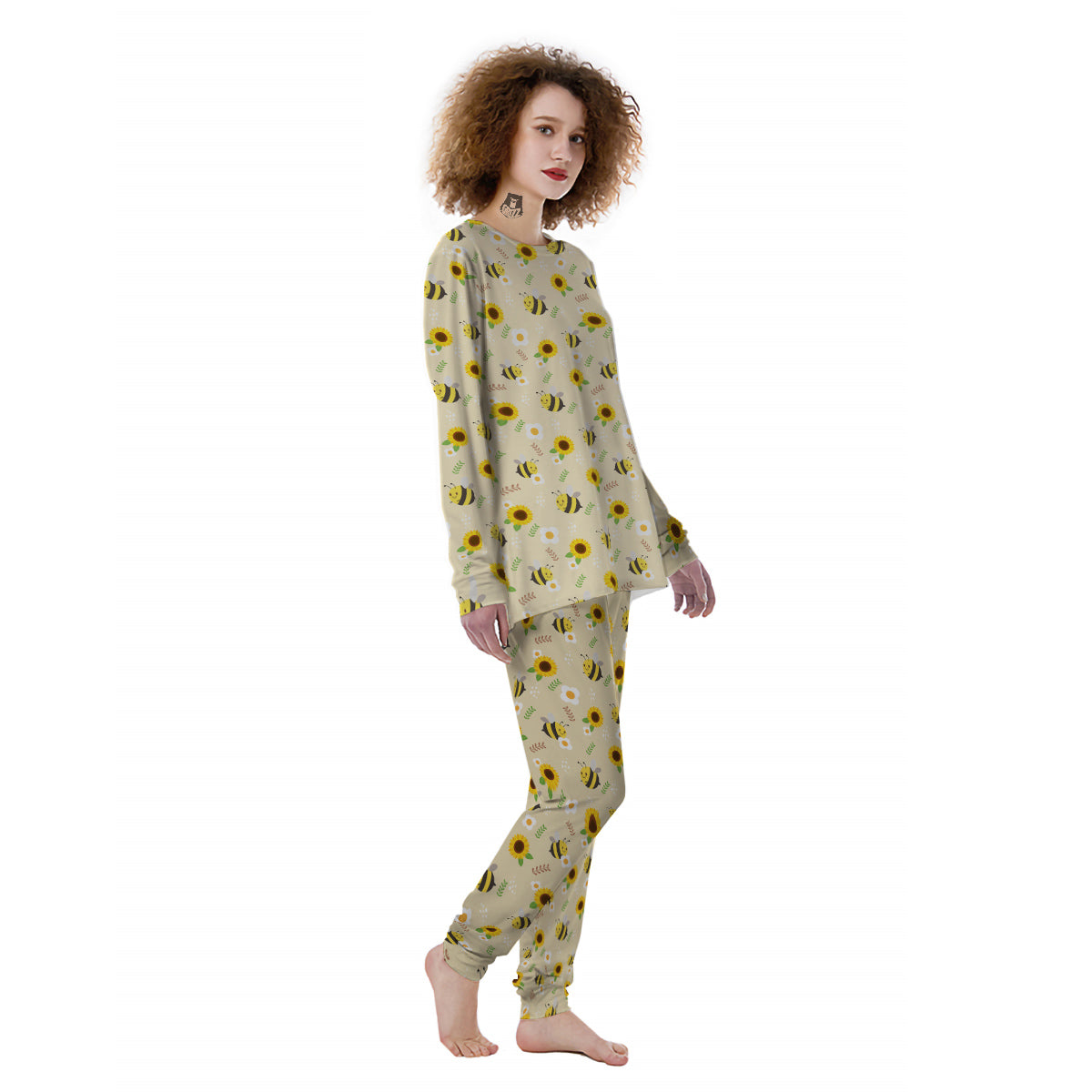 Bee Cute Cartoon Print Pattern Women's Pajamas-grizzshop