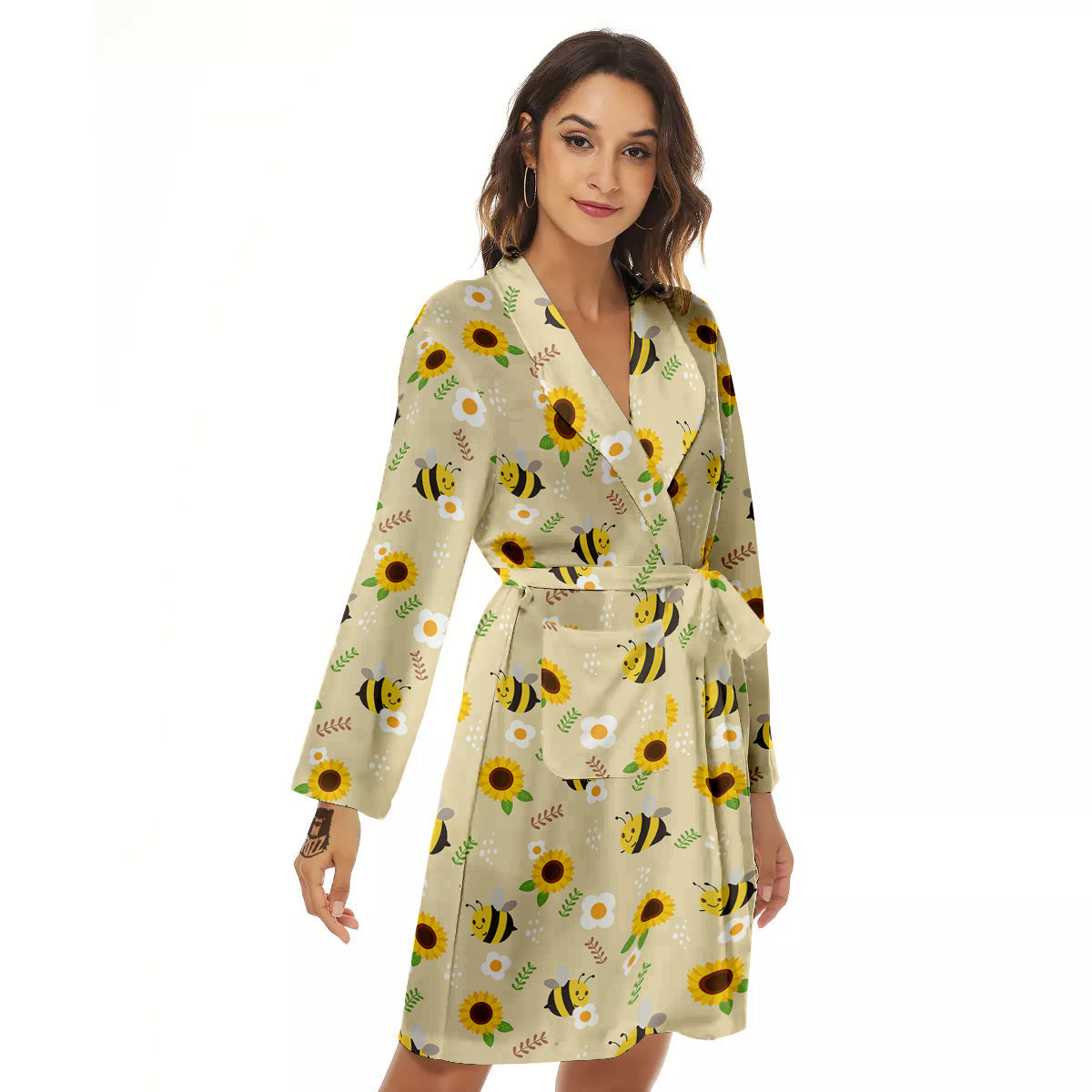 Bee Cute Cartoon Print Pattern Women's Robe-grizzshop