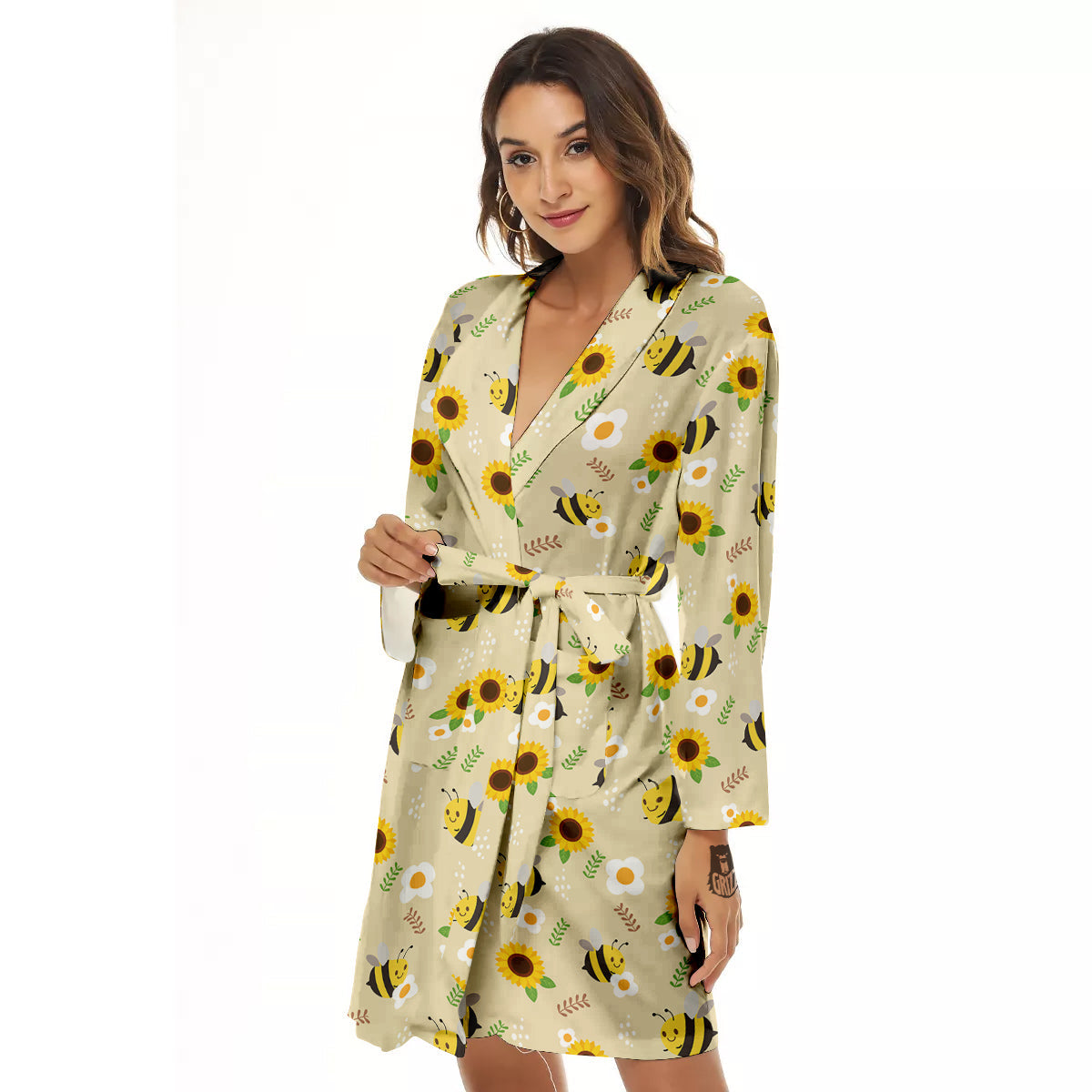 Bee Cute Cartoon Print Pattern Women's Robe-grizzshop