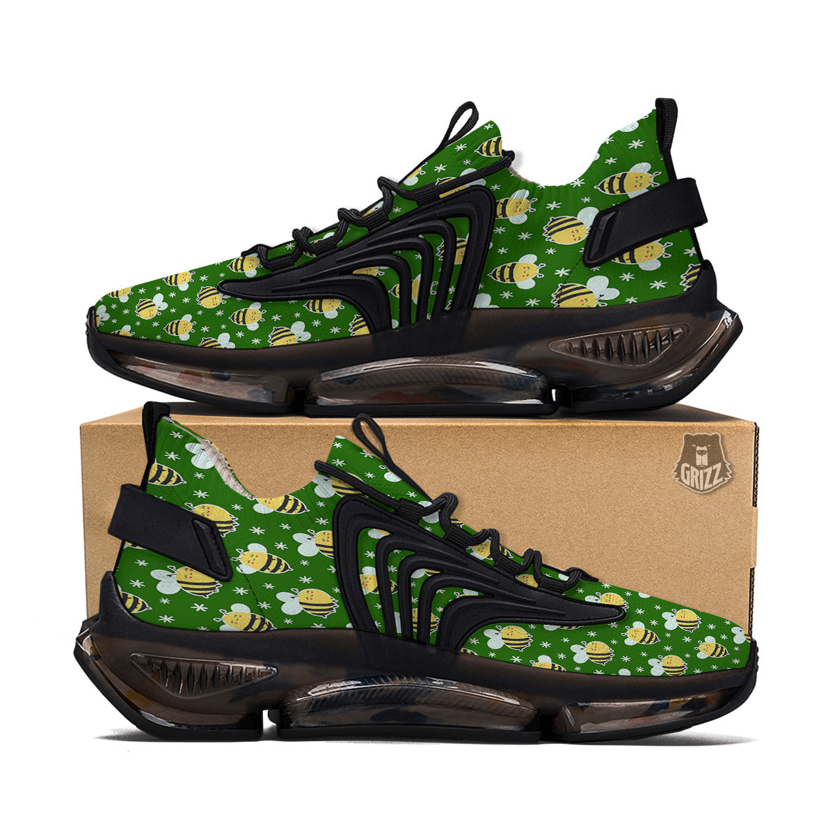 Bee Cute Honey Print Pattern Black Gym Shoes-grizzshop