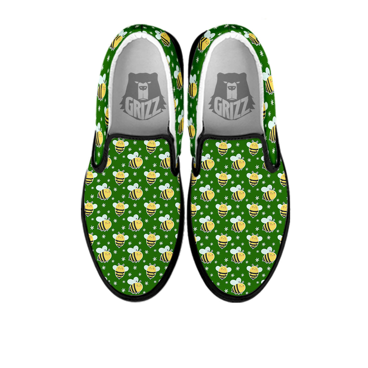 Bee Cute Honey Print Pattern Black Slip On Shoes-grizzshop