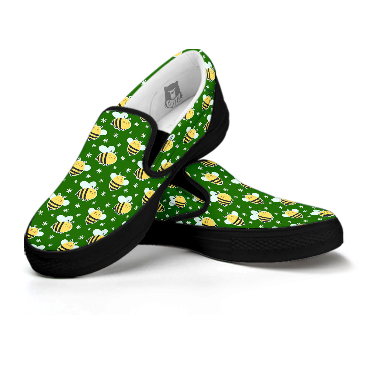 Bee Cute Honey Print Pattern Black Slip On Shoes-grizzshop