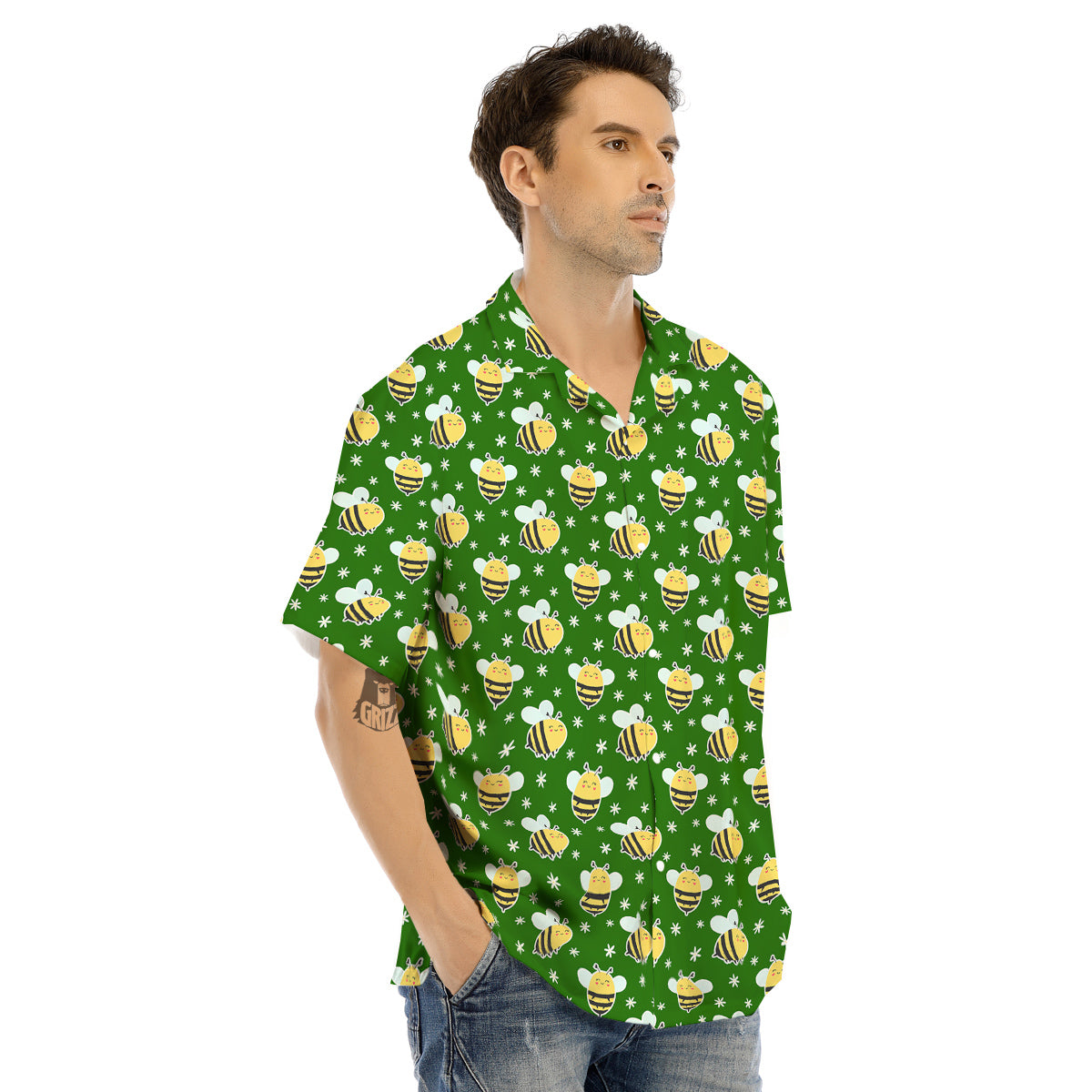 Bee Cute Honey Print Pattern Men's Hawaiian Shirt-grizzshop