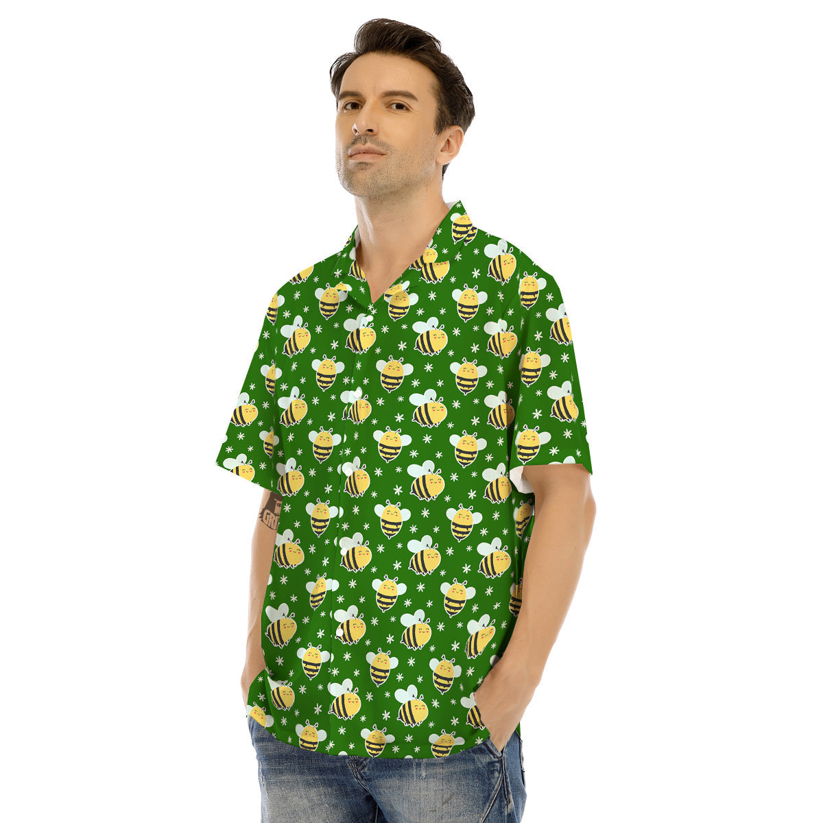 Bee Cute Honey Print Pattern Men's Hawaiian Shirt-grizzshop